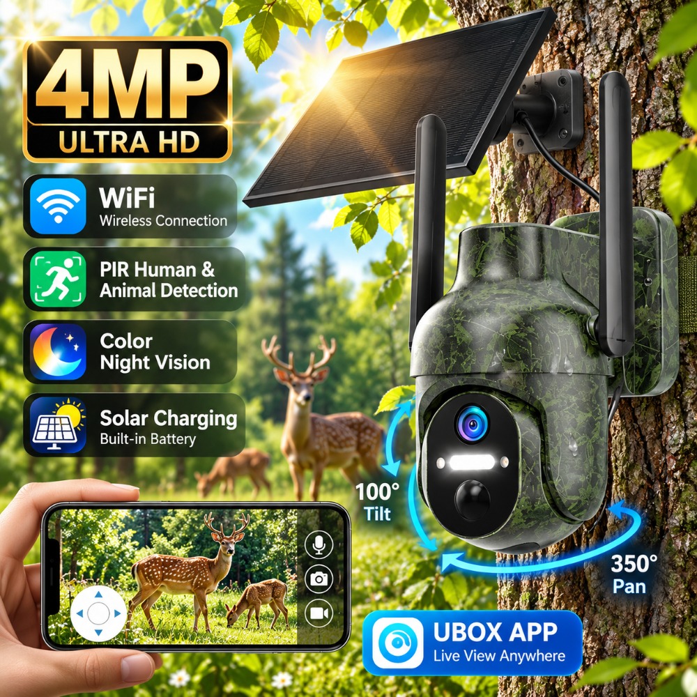 Trail Camera Infrared - กล้องวงจรปิดโซลาร์เซลล์ Wifi 4MP สำหรับภายนอกอาคาร ระบบ PTZ
