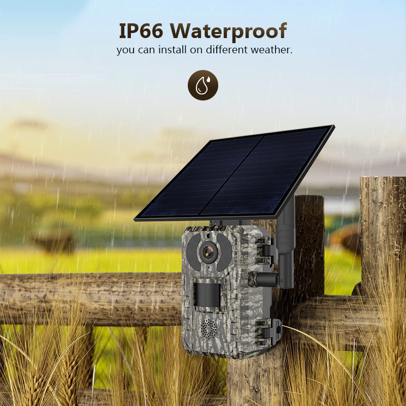 Trail Camera Infrared - กล้องล่าสัตว์ป่ากลางแจ้ง4MP 4G พร้อมแอป WiFi IP66กันน้ำใช้แผงโซล่าเพื่อความปลอดภัย
