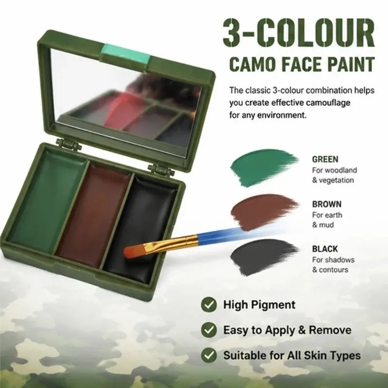 สีทาหน้าลายพรางสามสี อุปกรณ์สน - Camo Face Paint บทวิจารณ์และราคา