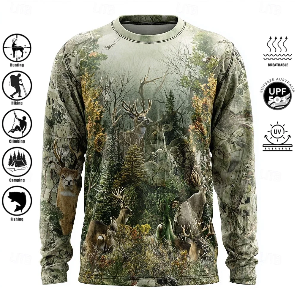 เสื้อยืดแขนยาวผู้ชาย โพลีเอสเต - Outdoor Hunting Prints บทวิจารณ์และราคา